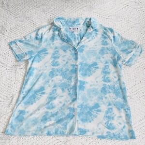 K•I•K•I•T Blue and White Tie-Dye‎ Pajama Top